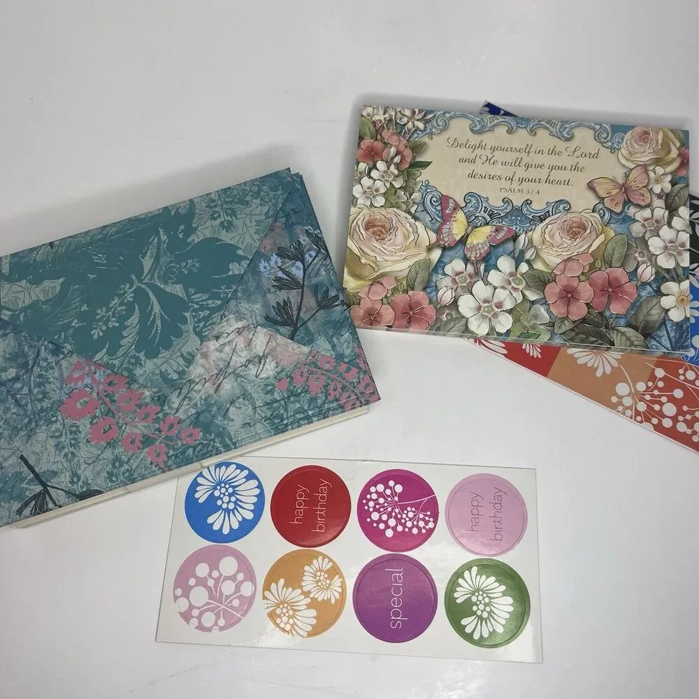 Christian Psalm 37:4 Floral Boxed Greeting Cards Set w/ Envelopes & Stickers